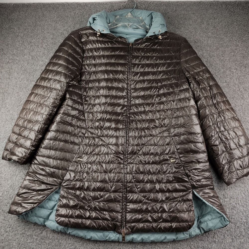 Herno Puffer Jacket Womens 46 Reversible Blue Brown Quilted Hooded Goose Down - Picture 3 of 12
